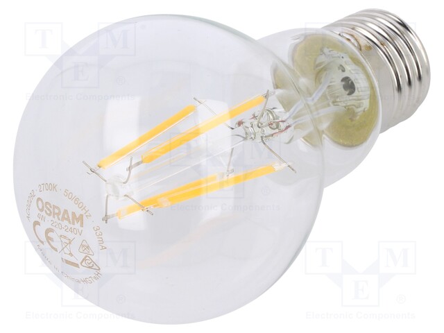 LED lamp; warm white; E27; 230VAC; 470lm; 4W; 2700K; CRImin: 80