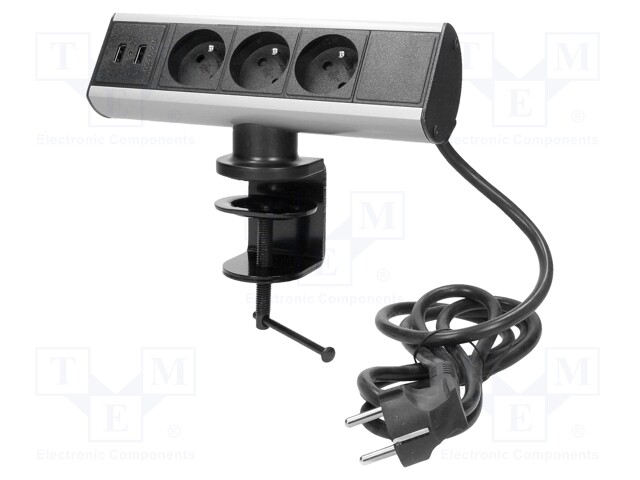 Plug socket strip: furniture; IP20; 3680W; black-silver; 230VAC