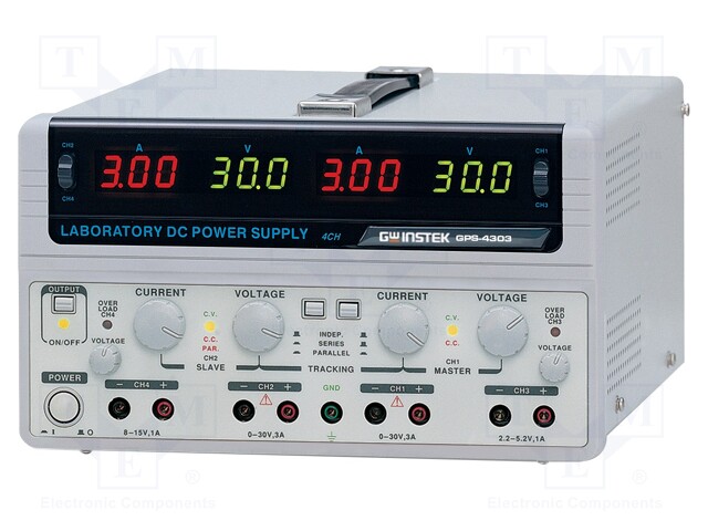 Power supply: laboratory; Channels: 4; 0÷30VDC; 0÷3A; 0÷30VDC; 0÷3A