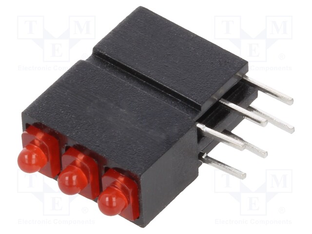 Circuit Board Indicator, Red, 3 LEDs, Through Hole, 2mm, 20 mA, 1.6 mcd