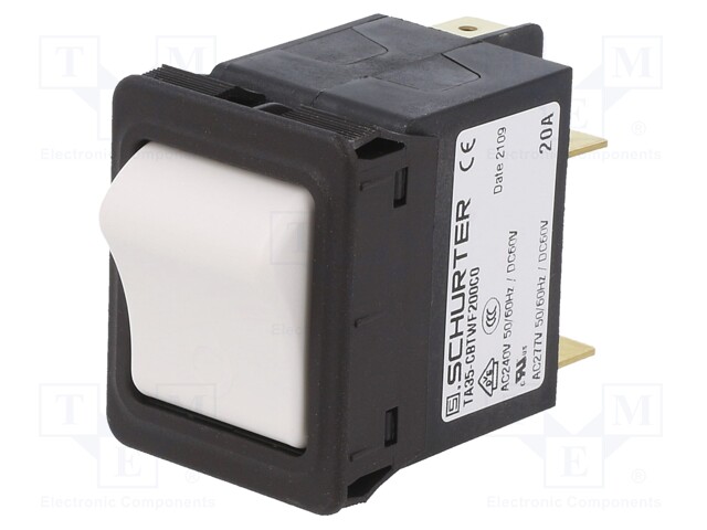 Circuit breaker; Urated: 240VAC; 60VDC; 20A; DPST; Poles: 2; SNAP-IN
