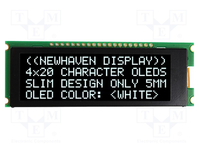 Display: OLED; alphanumeric; 20x4; Dim: 92x31.5x6.5mm; white