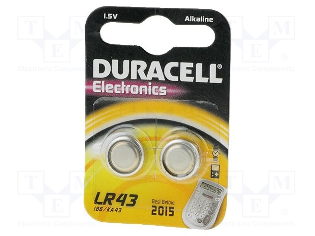 Battery: alkaline; 1.5V; LR43,R1142,coin; Batt.no: 2; Ø11.6x4.2mm