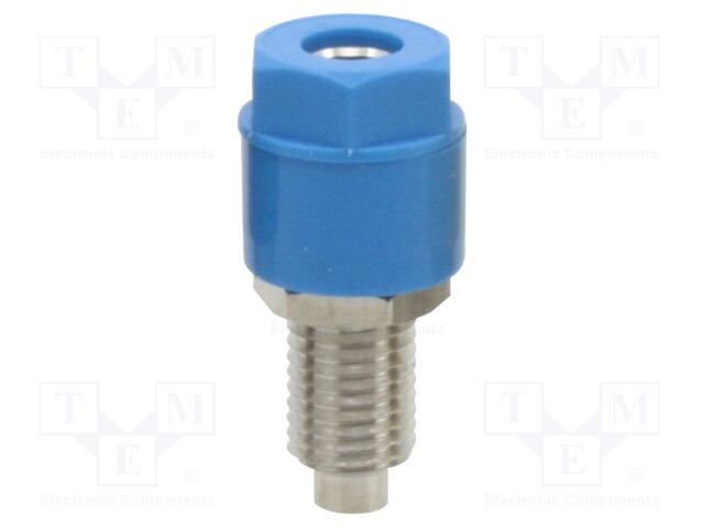 Socket; 4mm banana; 36A; blue; nickel plated; on panel,screw; 8mm