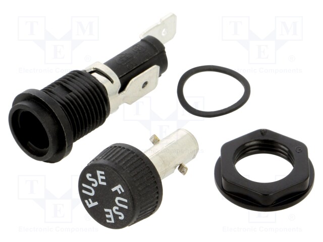 Fuse holder with cover; cylindrical fuses; 5x20mm; 16A; on panel