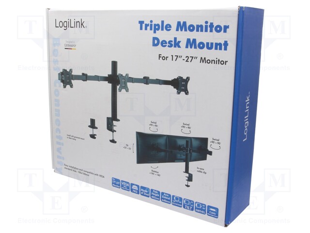 Monitor holder; 7kg; 17÷32"; Arm len: 380mm; for three monitors