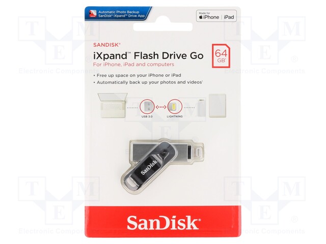 Pendrive; USB 3.0; 64GB; Apple Lightning plug,USB A; iXpand