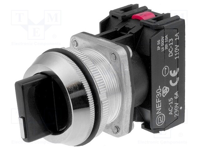 Switch: rotary; Stabl.pos: 1; NC + NO; 30mm; black; IP56; Pos: 3