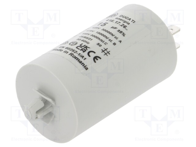 Capacitor: motors, run; 15uF; 425VAC; Ø40x70mm; -25÷85°C; ±5%