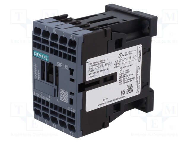 Contactor: 4-pole; NC x2 + NO x2; 24VDC; 9A; DIN,on panel; 3RT25