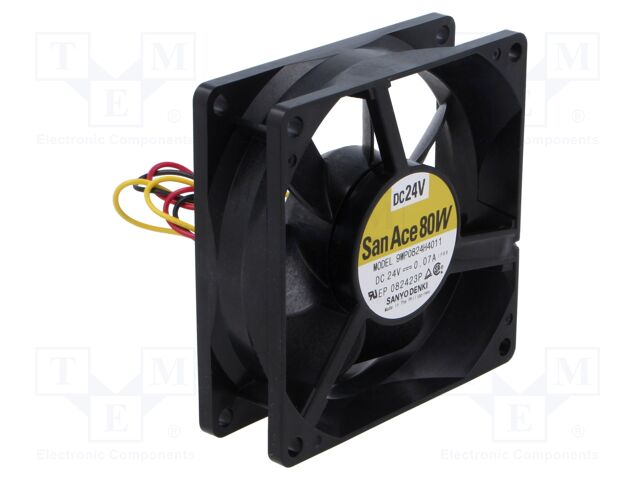 Axial Fan, San Ace 80W Series, IP68, 24 V, DC, 80 mm, 25 mm, 36.4 cu.ft/min, 1.03 m³/min