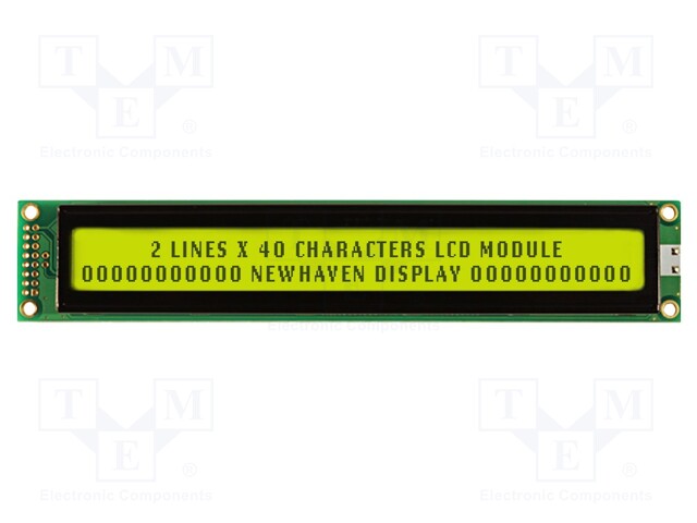 Display: LCD; alphanumeric; STN Positive; 40x2; yellow-green; LED