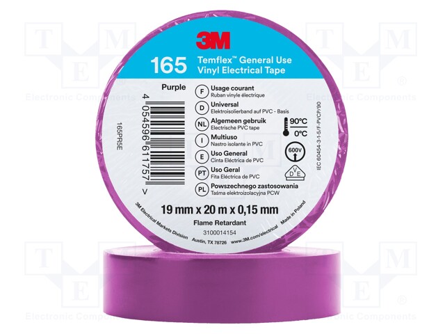 Tape: electrical insulating; W: 19mm; L: 20m; Thk: 0.15mm; violet