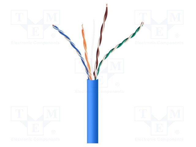 Wire; U/UTP; 5e; solid; CCA; 4x2x24AWG; PVC; blue; 305m; Øcable: 5.4mm