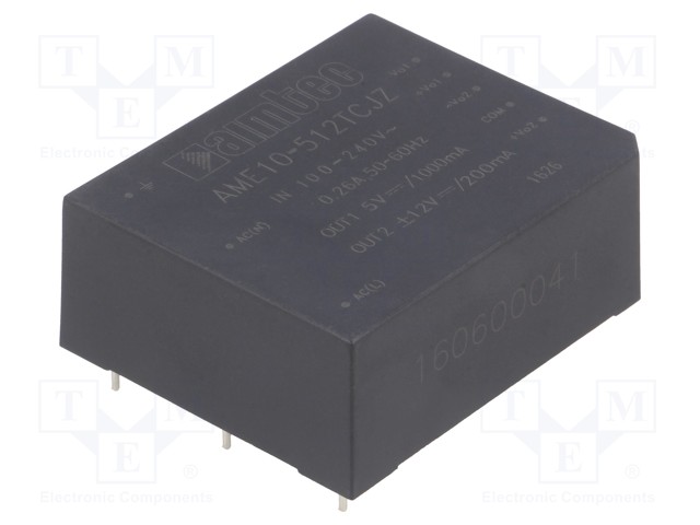 Converter: AC/DC; 10W; Uout: 5VDC; Iout: 1A; 75%; Mounting: PCB; 3kV