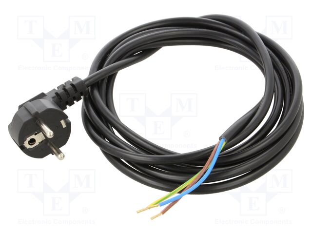 Cable; CEE 7/7 (E/F) plug angled,wires; PVC; 3m; black; 3x0,75mm2
