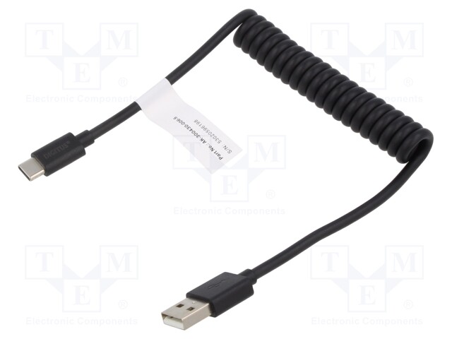 Cable; Power Delivery (PD),coiled,USB 2.0; nickel plated; black