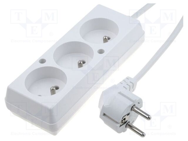Extension lead; 3x1.5mm2; Sockets: 3; PVC; white; 3m; 16A