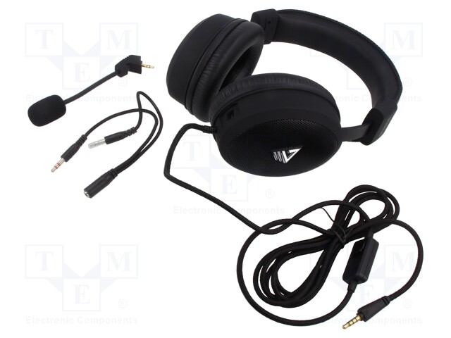 Headphones with microphone; black; Jack 3,5mm,USB A; 2.2m; 32Ω
