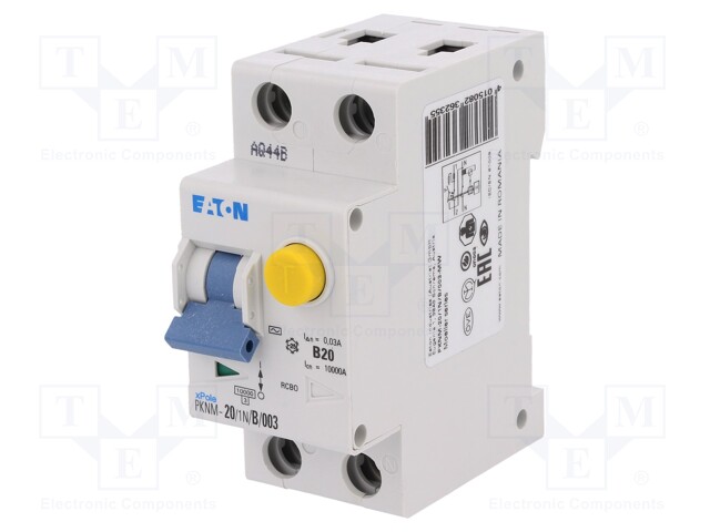 RCBO breaker; Inom: 20A; Ires: 30mA; Max surge current: 250A; 230V