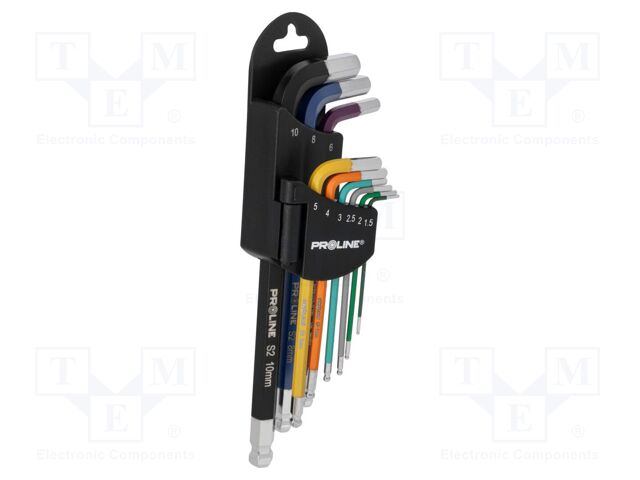 Wrenches set; hex key,spherical; S2 steel; 9pcs.