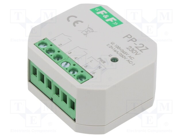 Relay: installation; in mounting box; 100÷265VAC; NO x2; IP20; 16A