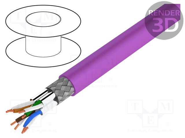 Wire; S/FTP; industrial Ethernet; 7a; solid; Cu; LSZH; violet; 200m