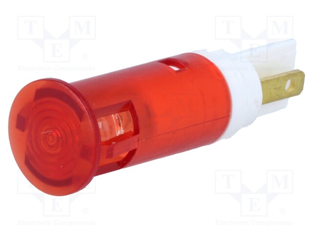 Indicator: LED; flat; 130VAC; Cutout: Ø10.2mm; Body: red