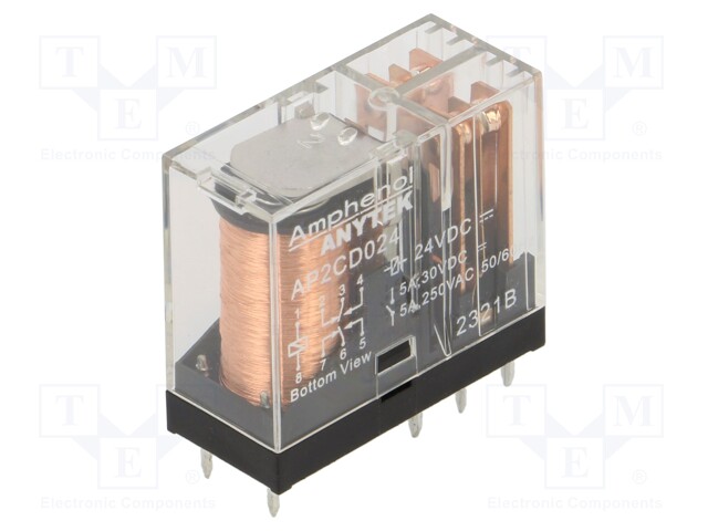 Relay: electromagnetic power; DPDT; Ucoil: 24VDC; 5A; Series: AP