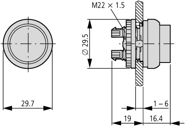 Switch: push-button; Stabl.pos: 1; 22mm; green; IP67; Pos: 2; Ø22.5mm