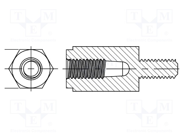 Spacer sleeve; hexagonal; polyamide 66; M4; M4; L: 8mm; Spanner: 8mm