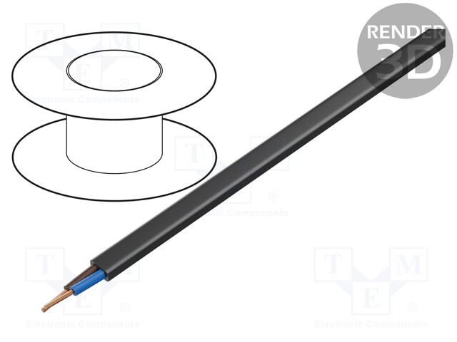 Wire; OMY; flat; stranded; Cu; 2x0,75mm2; PVC; black; 300V; Class: 5
