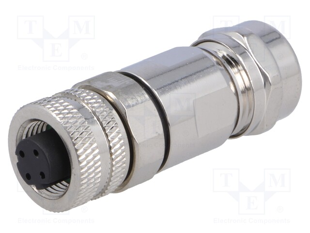 Plug; M12; PIN: 4; female; D code-Ethernet; for cable; soldered