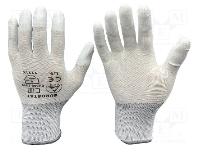 Protective gloves; ESD; L; IEC 61340-5-1; white; <10MΩ