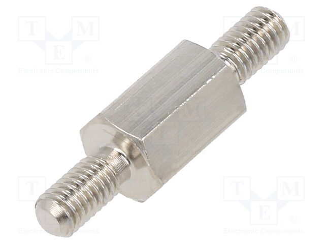 Screwed spacer sleeve; 8mm; Ext.thread: M3; hexagonal; brass