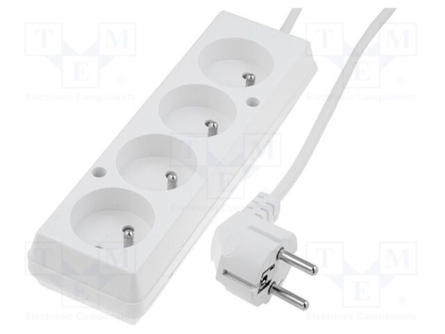 Extension lead; 3x1.5mm2; Sockets: 4; PVC; white; 10m; 16A