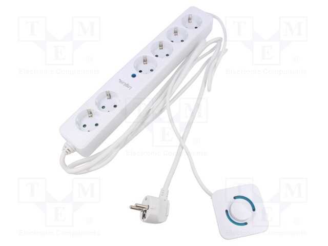 Plug socket strip: supply; Sockets: 6; 230VAC; 16A; white; 1.5m