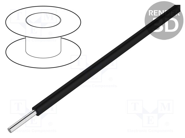 Wire; UL1007,UL1569; solid; Cu; 20AWG; black; 30,5m; PVC; 300V