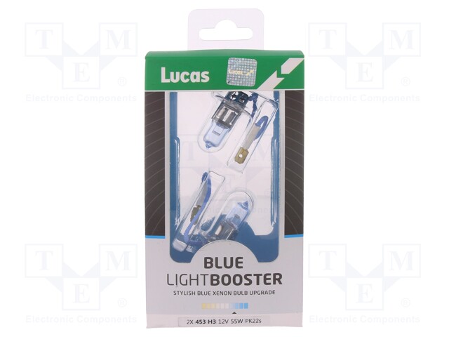 Filament lamp: automotive; PK22s; white-blue; 12V; 55W; BLUE; H3