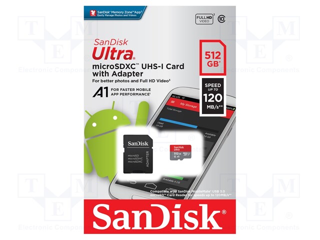 Memory card; Android; SD XC Micro; 512GB; 120MB/s