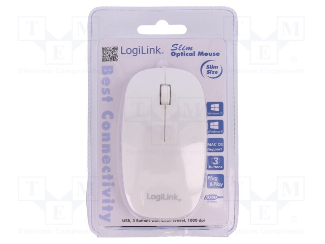 Optical mouse; white; USB; wired; No.of butt: 3