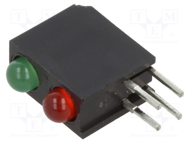 LED; in housing; red,green; 3mm; No.of diodes: 2; Lens: diffused