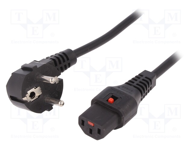 Cable; CEE 7/7 (E/F) plug angled,IEC C13 female; 1m; black; PVC