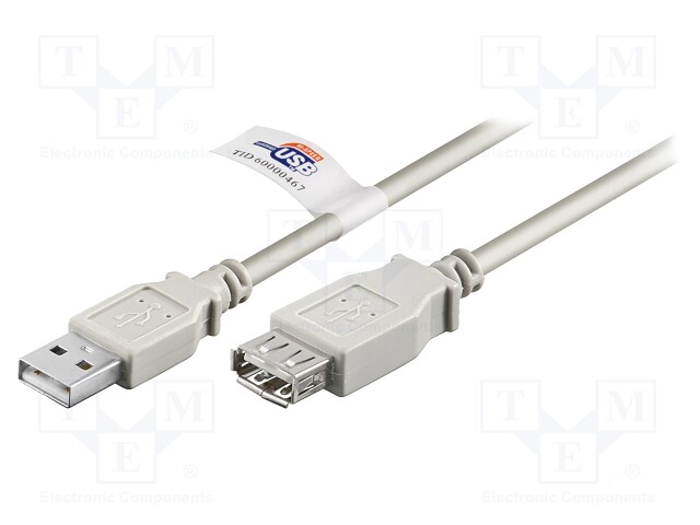 Cable; USB 2.0; USB A socket,USB A plug; 1.8m; grey; 480Mbps