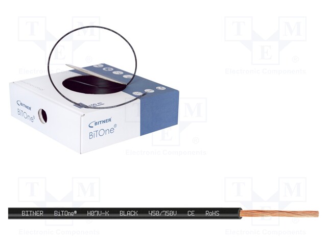 Wire; BiTOne; stranded; Cu; 1.5mm2; black; PVC; 450/750V; 100m