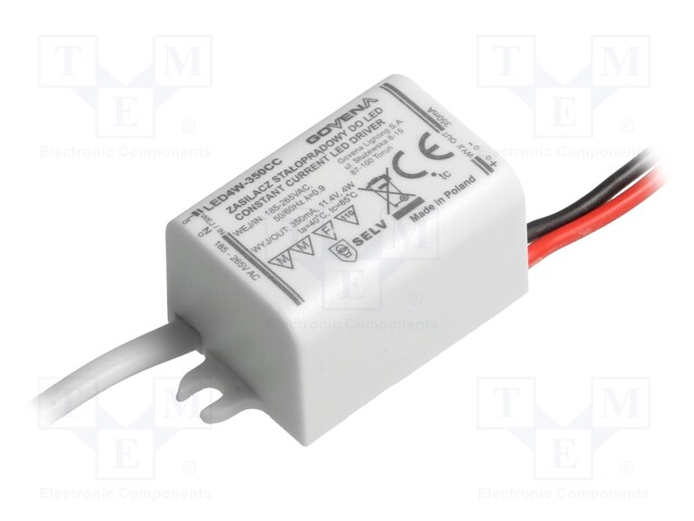 Power supply: switched-mode; LED; 4W; 6÷11.4VDC; 350mA; 185÷265VAC
