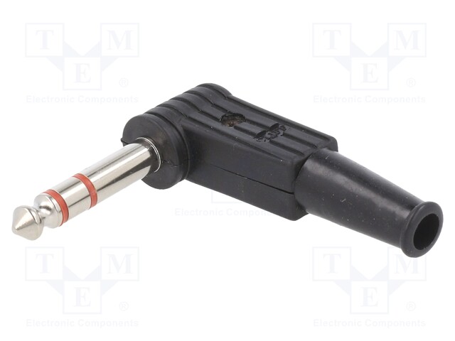 Plug; Jack 6,35mm; male; stereo; angled 90°; for cable; soldering