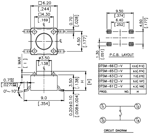 Microswitch TACT; SPST-NO; Pos: 2; 0.05A/12VDC; SMT; none; 3.2N