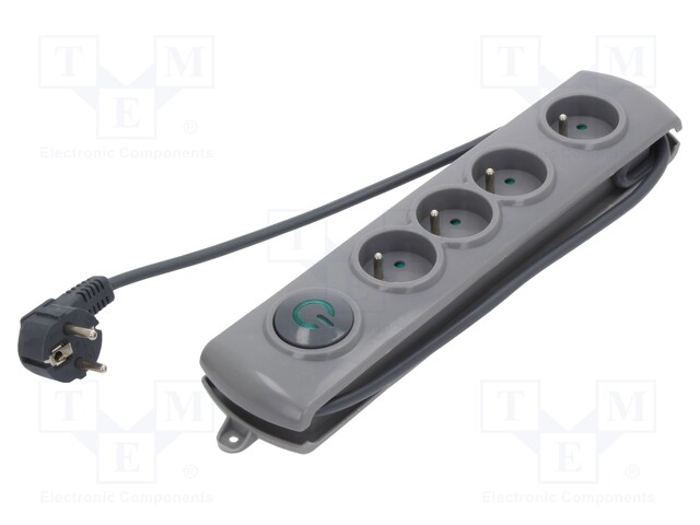 Plug socket strip: protective; Sockets: 4; 230VAC; 10A; 2.5m