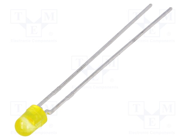 LED; 3mm; yellow; 0.63÷1.2mcd; 50°; Front: convex; Pitch: 2.54mm